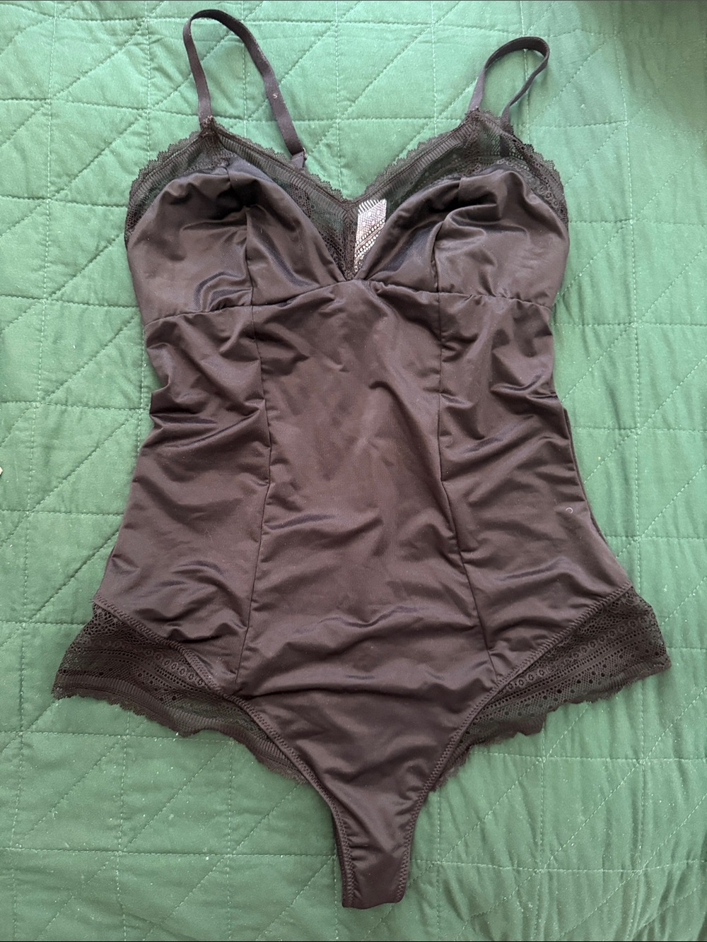 SPANX Assets Black Lace-Trim Satin Chemise Bodysuit - Picture 3 of 4